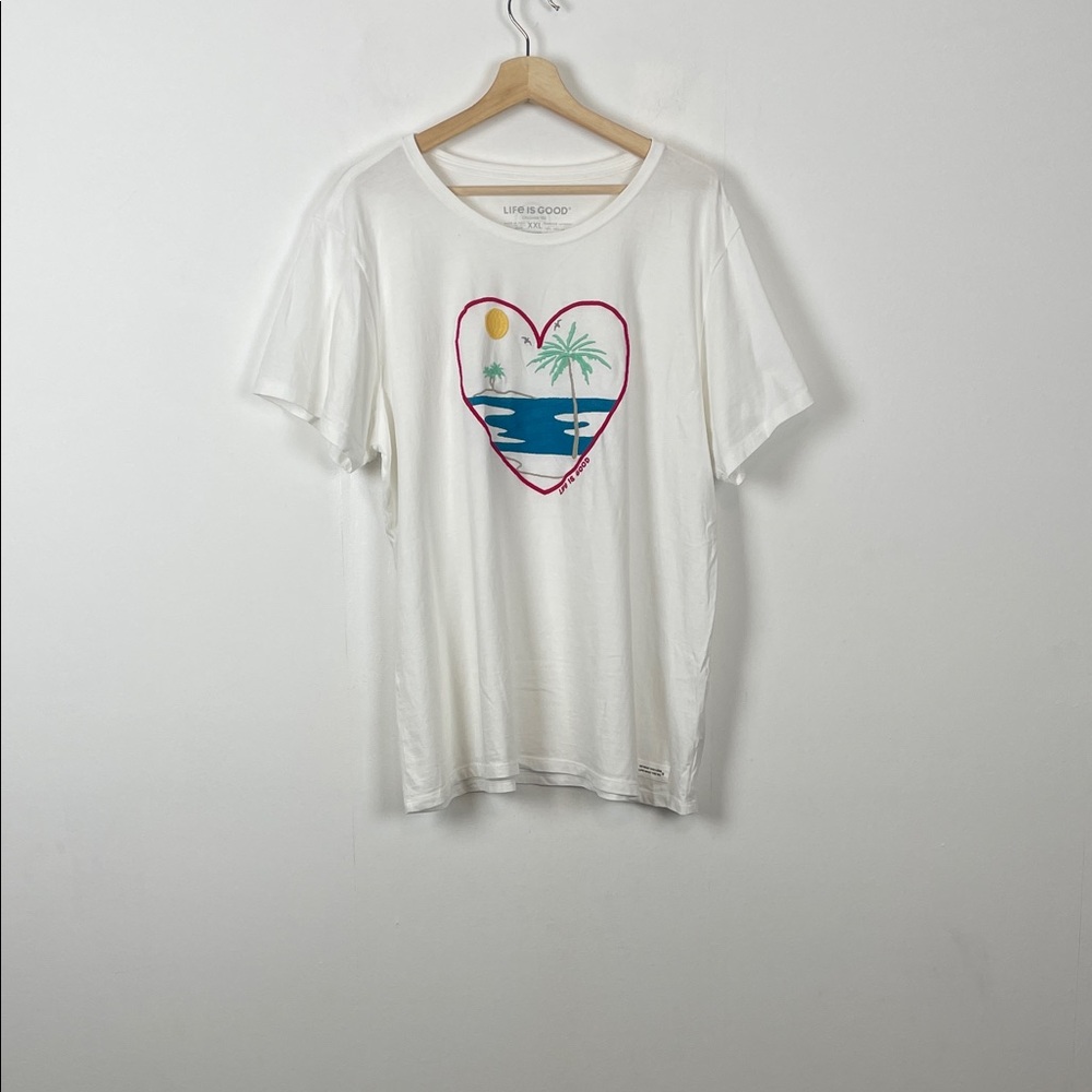 Life Is Good Palm Beach White Graphic T-Shirt with Heart Design Women's 2XL